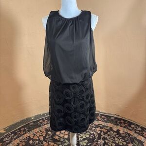 Perceptions New York Black Cocktail Dress Womens Size 10 Sheer Overlay Textured